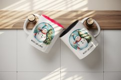 Watercolor cute snowman scarf hat decorated tree Merry Christmas quote print 20oz tumbler skinny mug wrap clipart t-shirt sublimation printable design