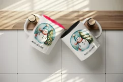 Watercolor cute snowman scarf hat decorated tree Merry Christmas quote print 20oz tumbler skinny mug wrap clipart t-shirt sublimation printable design