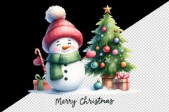 Watercolor cute snowman scarf hat decorated tree Merry Christmas quote print 20oz tumbler skinny mug wrap clipart t-shirt sublimation printable design