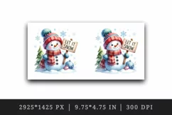 Watercolor cute snowman scarf hat holding sign Let it Snow quote print 20 oz tumbler skinny mug wrap clipart t-shirt sublimation printable design