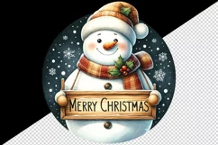 Watercolor cute snowman scarf hat holding sign Merry Christmas quote print 20 oz tumbler skinny mug wrap clipart t-shirt sublimation printable design