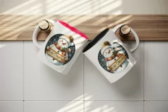 Watercolor cute snowman scarf hat holding sign Merry Christmas quote print 20 oz tumbler skinny mug wrap clipart t-shirt sublimation printable design