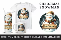 Watercolor cute snowman scarf hat holding sign Merry Christmas quote print 20 oz tumbler skinny mug wrap clipart t-shirt sublimation printable design