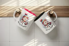 Watercolor cute snowman scarf hat hot cocoa Merry Christmas quote print 20 oz tumbler skinny mug wrap clipart t-shirt sublimation printable design