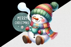 Watercolor cute snowman scarf hat hot cocoa Merry Christmas quote print 20 oz tumbler skinny mug wrap clipart t-shirt sublimation printable design