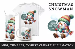 Watercolor cute snowman scarf hat hot cocoa Merry Christmas quote print 20 oz tumbler skinny mug wrap clipart t-shirt sublimation printable design