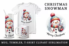 Watercolor cute snowman scarf hat hot cocoa Merry Christmas quote print 20 oz tumbler skinny mug wrap clipart t-shirt sublimation printable design