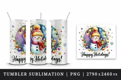 Watercolor cute snowman scarf hat lights Happy Holidays Christmas quote print tumbler skinny mug wrap clipart t-shirt sublimation printable design