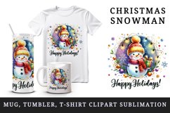Watercolor cute snowman scarf hat lights Happy Holidays Christmas quote print tumbler skinny mug wrap clipart t-shirt sublimation printable design