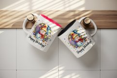 Watercolor cute snowman scarf hat lights Happy Holidays Christmas quote print tumbler skinny mug wrap clipart t-shirt sublimation printable design