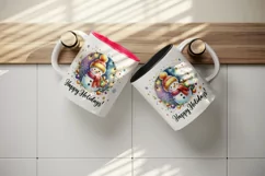 Watercolor cute snowman scarf hat lights Happy Holidays Christmas quote print tumbler skinny mug wrap clipart t-shirt sublimation printable design