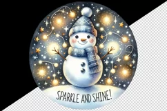 Watercolor cute snowman scarf hat lights Sparkle Shine Christmas quote print 20oz tumbler skinny mug wrap clipart t-shirt sublimation printable design