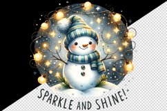 Watercolor cute snowman scarf hat lights Sparkle Shine Christmas quote print 20oz tumbler skinny mug wrap clipart t-shirt sublimation printable design
