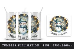 Watercolor cute snowman scarf hat lights Sparkle Shine Christmas quote print 20oz tumbler skinny mug wrap clipart t-shirt sublimation printable design