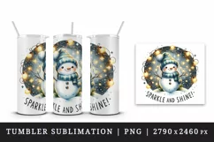 Watercolor cute snowman scarf hat lights Sparkle Shine Christmas quote print 20oz tumbler skinny mug wrap clipart t-shirt sublimation printable design