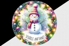 Watercolor cute snowman scarf hat lights Sparkle Shine Christmas quote print 20oz tumbler skinny mug wrap clipart t-shirt sublimation printable design
