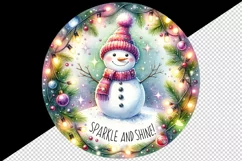 Watercolor cute snowman scarf hat lights Sparkle Shine Christmas quote print 20oz tumbler skinny mug wrap clipart t-shirt sublimation printable design