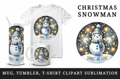 Watercolor cute snowman scarf hat lights Sparkle Shine Christmas quote print 20oz tumbler skinny mug wrap clipart t-shirt sublimation printable design