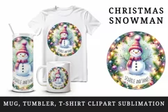 Watercolor cute snowman scarf hat lights Sparkle Shine Christmas quote print 20oz tumbler skinny mug wrap clipart t-shirt sublimation printable design