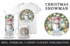 Watercolor cute snowman scarf hat lights Sparkle Shine Christmas quote print 20oz tumbler skinny mug wrap clipart t-shirt sublimation printable design