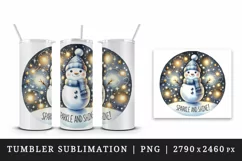Watercolor cute snowman scarf hat lights Sparkle Shine Christmas quote print 20oz tumbler skinny mug wrap clipart t-shirt sublimation printable design