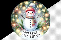 Watercolor cute snowman scarf hat lights Sparkle Shine Christmas quote print 20oz tumbler skinny mug wrap clipart t-shirt sublimation printable design