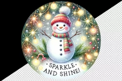 Watercolor cute snowman scarf hat lights Sparkle Shine Christmas quote print 20oz tumbler skinny mug wrap clipart t-shirt sublimation printable design