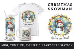 Watercolor cute snowman scarf hat lights Sparkle Shine Christmas quote print 20oz tumbler skinny mug wrap clipart t-shirt sublimation printable design