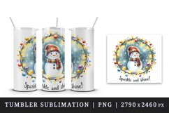 Watercolor cute snowman scarf hat lights Sparkle Shine Christmas quote print 20oz tumbler skinny mug wrap clipart t-shirt sublimation printable design