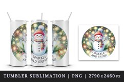 Watercolor cute snowman scarf hat lights Sparkle Shine Christmas quote print 20oz tumbler skinny mug wrap clipart t-shirt sublimation printable design