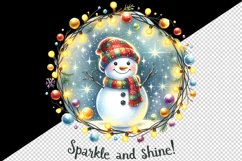 Watercolor cute snowman scarf hat lights Sparkle Shine Christmas quote print 20oz tumbler skinny mug wrap clipart t-shirt sublimation printable design