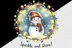 Watercolor cute snowman scarf hat lights Sparkle Shine Christmas quote print 20oz tumbler skinny mug wrap clipart t-shirt sublimation printable design