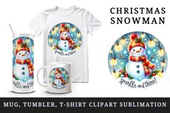 Watercolor cute snowman scarf hat lights Sparkle Shine Christmas quote print 20oz tumbler skinny mug wrap clipart t-shirt sublimation printable design