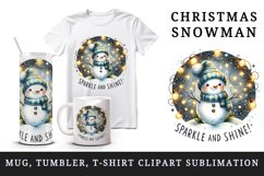 Watercolor cute snowman scarf hat lights Sparkle Shine Christmas quote print 20oz tumbler skinny mug wrap clipart t-shirt sublimation printable design