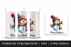 Watercolor cute snowman scarf hat Merry Christmas quote print 20 oz tumbler skinny mug wrap clipart t-shirt sublimation printable design
