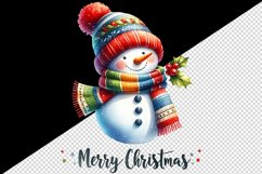 Watercolor cute snowman scarf hat Merry Christmas quote print 20 oz tumbler skinny mug wrap clipart t-shirt sublimation printable design