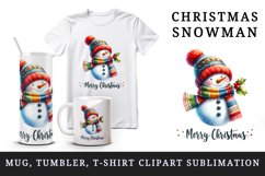 Watercolor cute snowman scarf hat Merry Christmas quote print 20 oz tumbler skinny mug wrap clipart t-shirt sublimation printable design