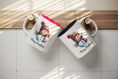 Watercolor cute snowman scarf hat Merry Christmas quote print 20 oz tumbler skinny mug wrap clipart t-shirt sublimation printable design