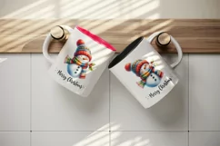 Watercolor cute snowman scarf hat Merry Christmas quote print 20 oz tumbler skinny mug wrap clipart t-shirt sublimation printable design