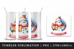 Watercolor cute snowman scarf hat present gift Merry Christmas quote print 20 oz tumbler skinny mug wrap clipart t-shirt sublimation printable design
