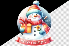 Watercolor cute snowman scarf hat present gift Merry Christmas quote print 20 oz tumbler skinny mug wrap clipart t-shirt sublimation printable design