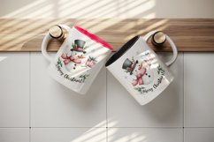 Watercolor cute snowman scarf hat present gift Merry Christmas quote print 20 oz tumbler skinny mug wrap clipart t-shirt sublimation printable design