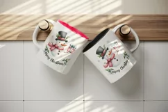 Watercolor cute snowman scarf hat present gift Merry Christmas quote print 20 oz tumbler skinny mug wrap clipart t-shirt sublimation printable design