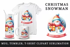 Watercolor cute snowman scarf hat present gift Merry Christmas quote print 20 oz tumbler skinny mug wrap clipart t-shirt sublimation printable design