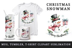 Watercolor cute snowman scarf hat present gift Merry Christmas quote print 20 oz tumbler skinny mug wrap clipart t-shirt sublimation printable design