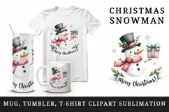 Watercolor cute snowman scarf hat present gift Merry Christmas quote print 20 oz tumbler skinny mug wrap clipart t-shirt sublimation printable design
