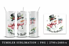 Watercolor cute snowman scarf hat present gift Merry Christmas quote print 20 oz tumbler skinny mug wrap clipart t-shirt sublimation printable design