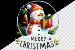 Watercolor cute snowman scarf hat present gift Merry Christmas quote print 20 oz tumbler skinny mug wrap clipart t-shirt sublimation printable design