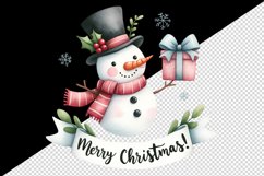 Watercolor cute snowman scarf hat present gift Merry Christmas quote print 20 oz tumbler skinny mug wrap clipart t-shirt sublimation printable design