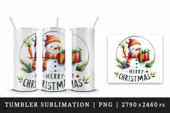 Watercolor cute snowman scarf hat present gift Merry Christmas quote print 20 oz tumbler skinny mug wrap clipart t-shirt sublimation printable design